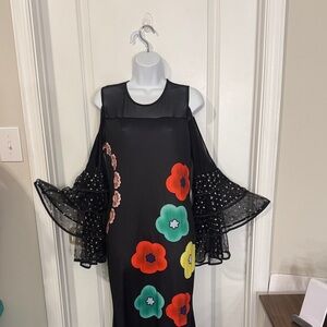 Elegant Black Maxi Dress with Floral Accents